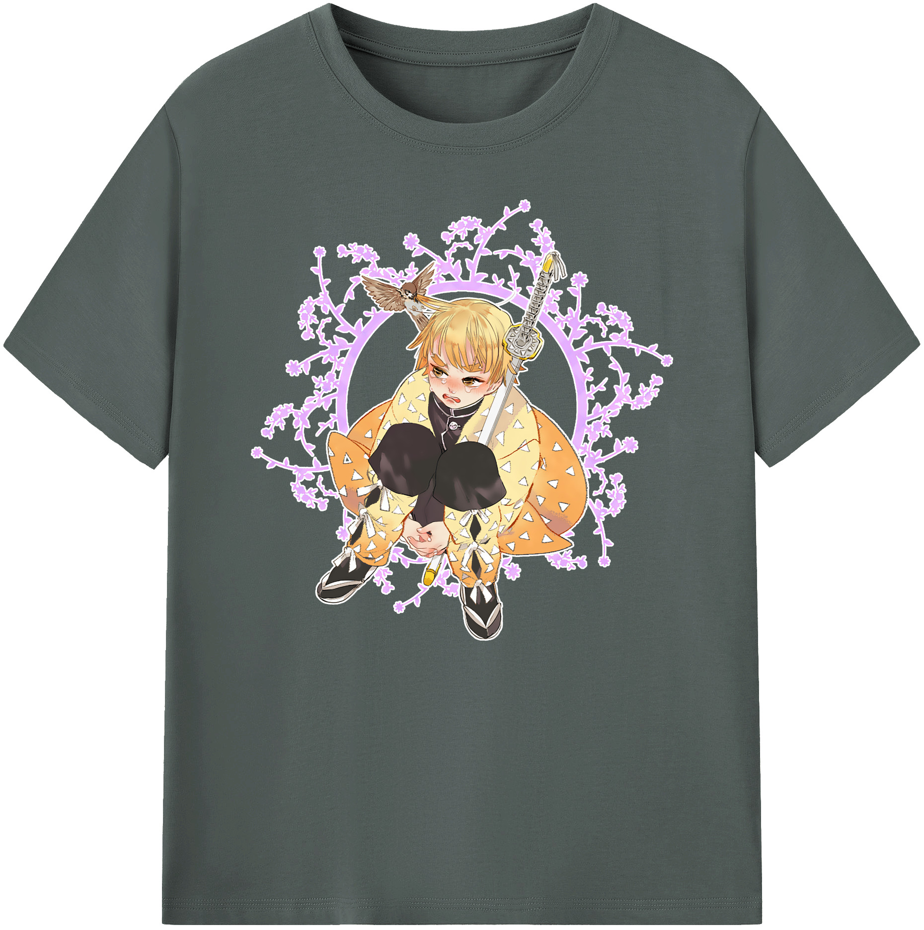 （画像用） 鬼滅の刃（きめつのやいば）我妻 善逸／あがつま ぜんいつ Agatsuma Zenitsu 綿100％ メンズ半袖Tシャツ｜肌触りやわらか＆通気性